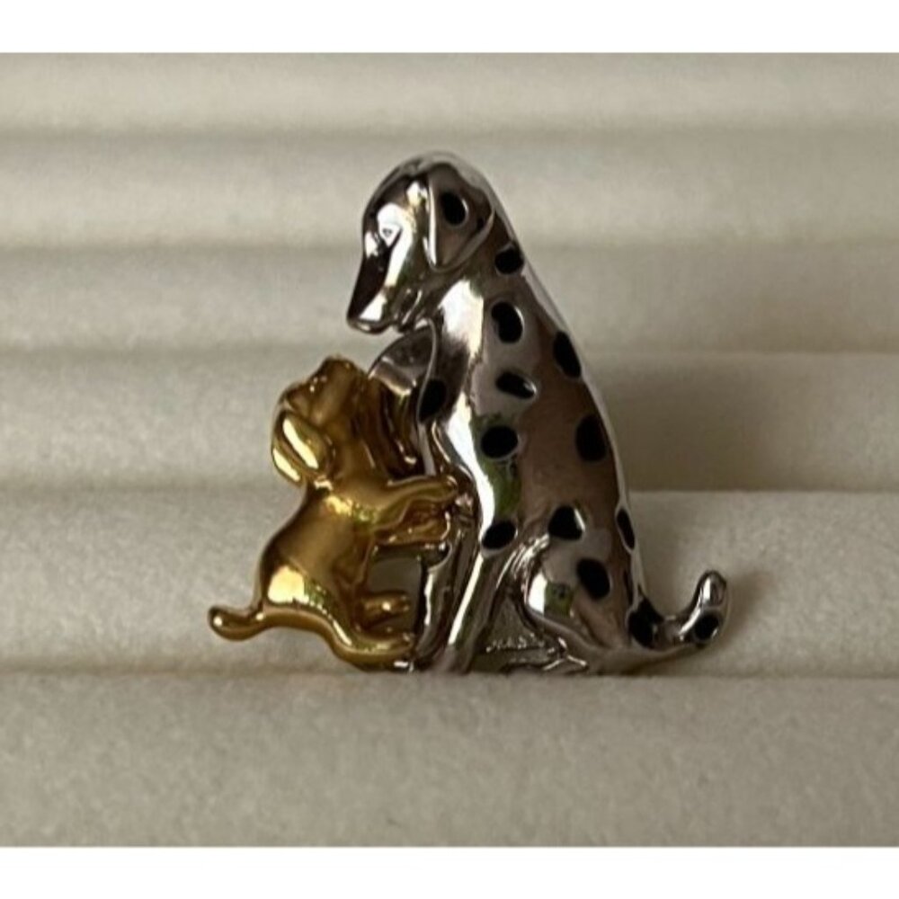 Vintage Avon Dog Brooch Two-Tone Pin Sitting Puppy Gold Accent